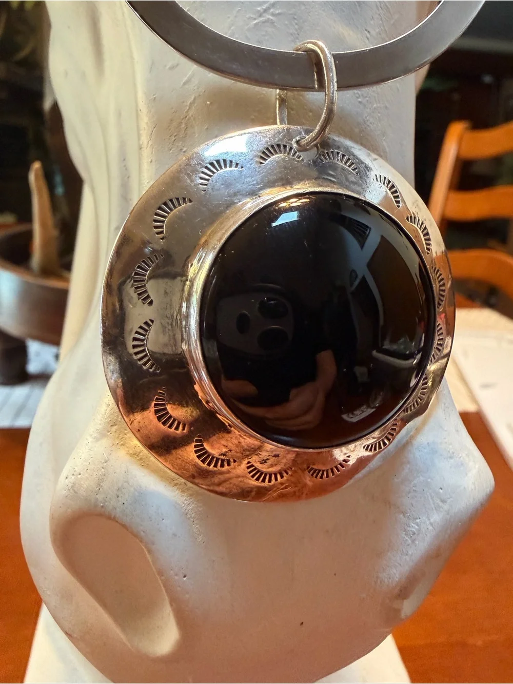 Large Vintage Sterling Silver Pendant with Black Onyx Center
